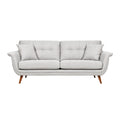 **Tytuł techniczny w języku polskim: Nowoczesna sofa z szaro-beżowego materiału z poduszkami**